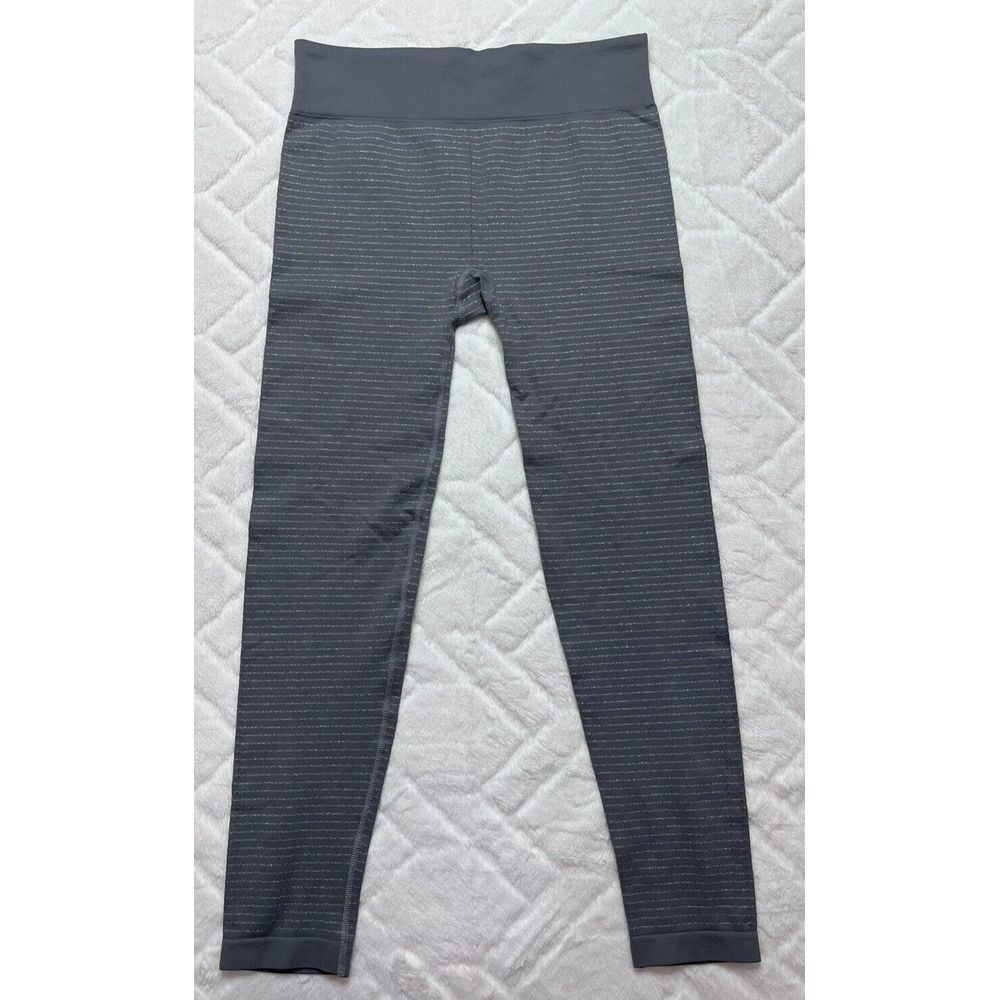 ATHLETA Women's (L) Cobblestone Gray Silver Shimmer Stripe Seamless Leggings